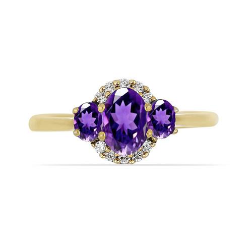 BUY REAL AFRICAN AMETHYST GEMSTONE WITH WHITE DIAMOND CLASSIC RING